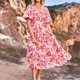 thumbnail image 3 of Vestido Midi De Playa Vestido midi de playa para mujer Vestido de verano plisado con mangas abullonadas y estampado floral (Rosa L) Kuymtek para Mujer Rosa T XXL, 3 of 6