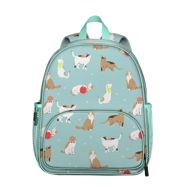 Hand-Drawn Cat Graphic Student Backpack – Cute Cat Print Design With Vintage Cat Illustration And Cats And Flowers Pattern