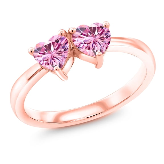 Gem Stone King 18K Rose Gold Plated Silver Ring Heart Shape Pink Moissanite and Vivid Moissanite Pink (1.00 Cttw, Size 5)