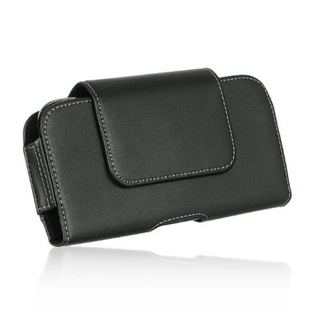 Lg Transpyre Phone Case LG Tribute Transpyre LS660 F60 VS810PP ~ EXTRA LARGE Horizontal Leather Pouch Carrying Case Holster Belt Clip Magnetic Closure Fits - Swivel Black ()