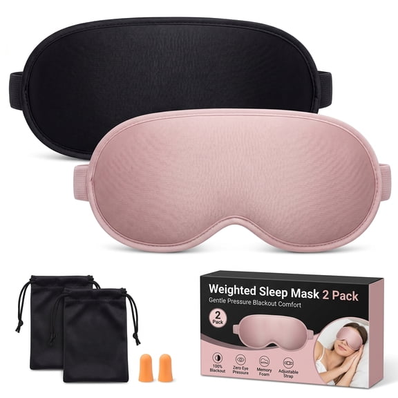 FACEMOON 2 Pack Adult Weighted Sleep Mask – Memory Foam Comfort | 99% Light Blocking Zero Pressure | Lash Extension Safe for Travel