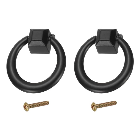 Uxcell 2Pack Drawer Ring Pulls, 1.42" Zinc Alloy Hole Ring Cabinet Knobs with Screws for Cupboard Cabinet Drawer Dresser Closet Door, Black