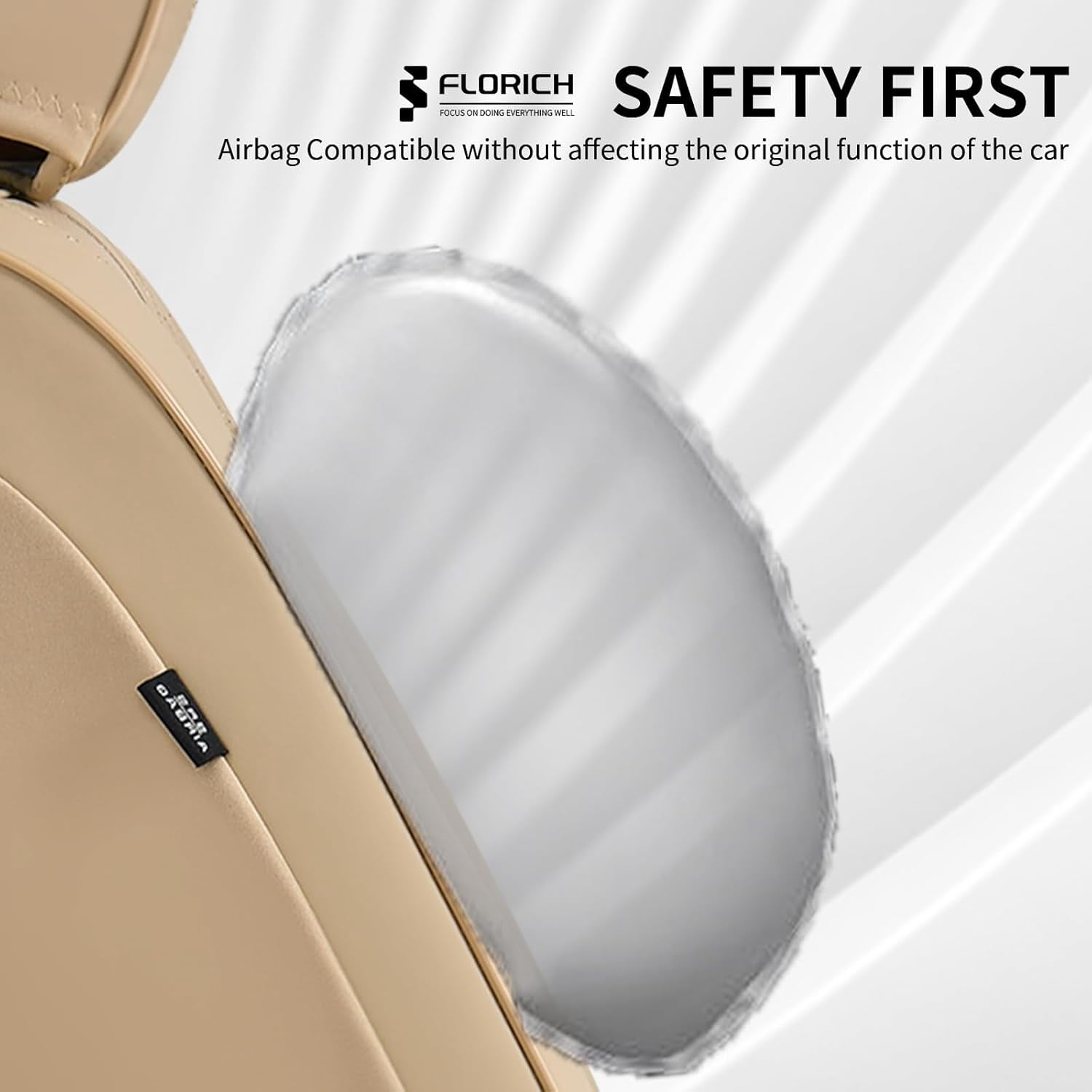 FLORICH Full Set Car Seat Covers, Premium Faux Leather Seat Protectors, Breathable Material Cushions Universal Fit for Most Cars, Beige
