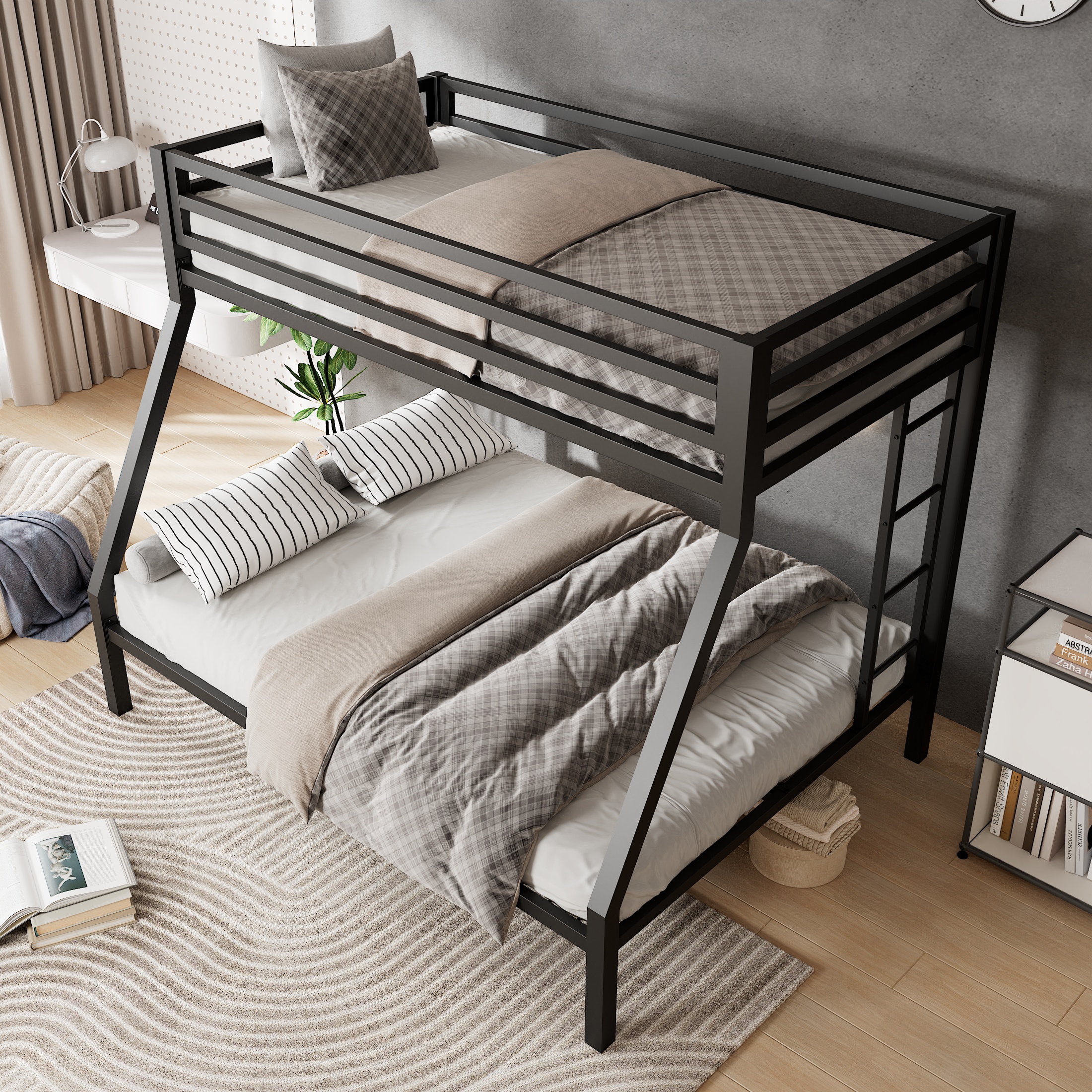 Amolife Twin over Full Size Metal Bunk Bed, Black photo 2