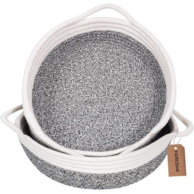 2pack Small Basket - Cotton Rope Basket Woven Storage Basket Rope Baskets for Keys Wallet by Front Door Cute Basket for Remote Controls Phone Fruit Basket in Kitchen, 9.8" 8.7" 2.8" Grey -