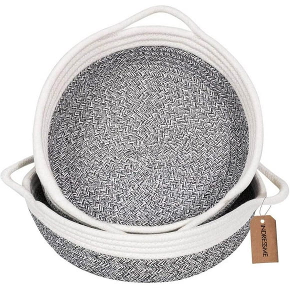 2pack Small Basket - Cotton Rope Basket Woven Storage Basket Rope Baskets for Keys Wallet by Front Door Cute Basket for Remote Controls Phone Fruit Basket in Kitchen, 9.8" 8.7" 2.8" Grey -