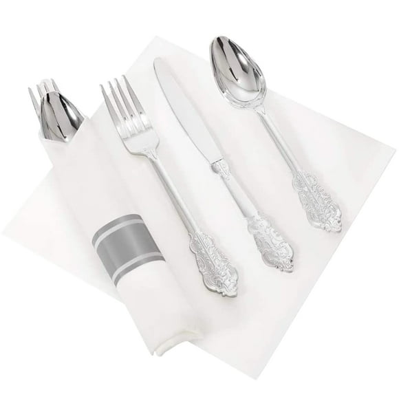 Juego de 2 cubiertos para fiesta: tenedores, cucharas, servilletas y cubiertos desechables.