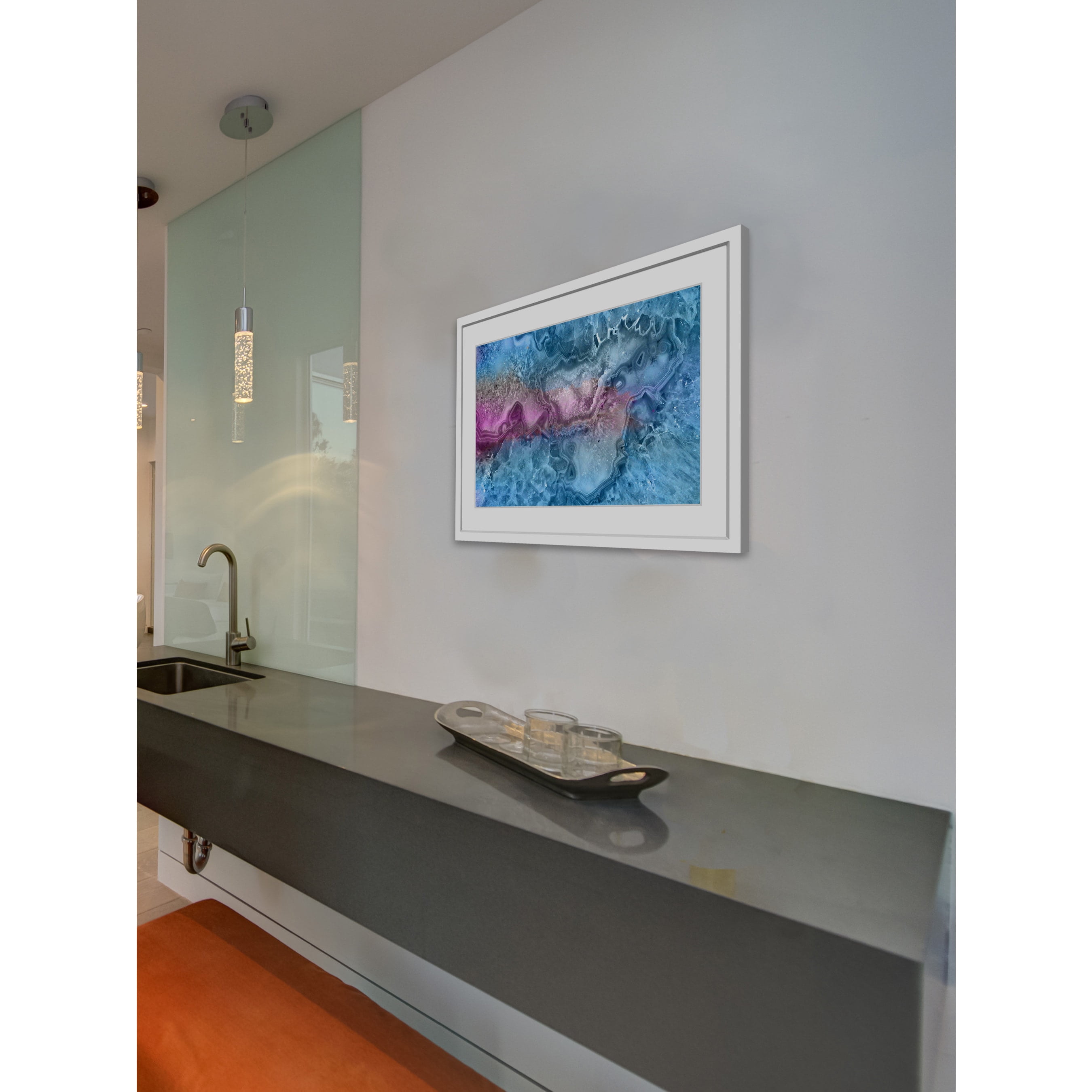 Marmont Hill - "Pink in Blue Gradient" Framed Painting Print