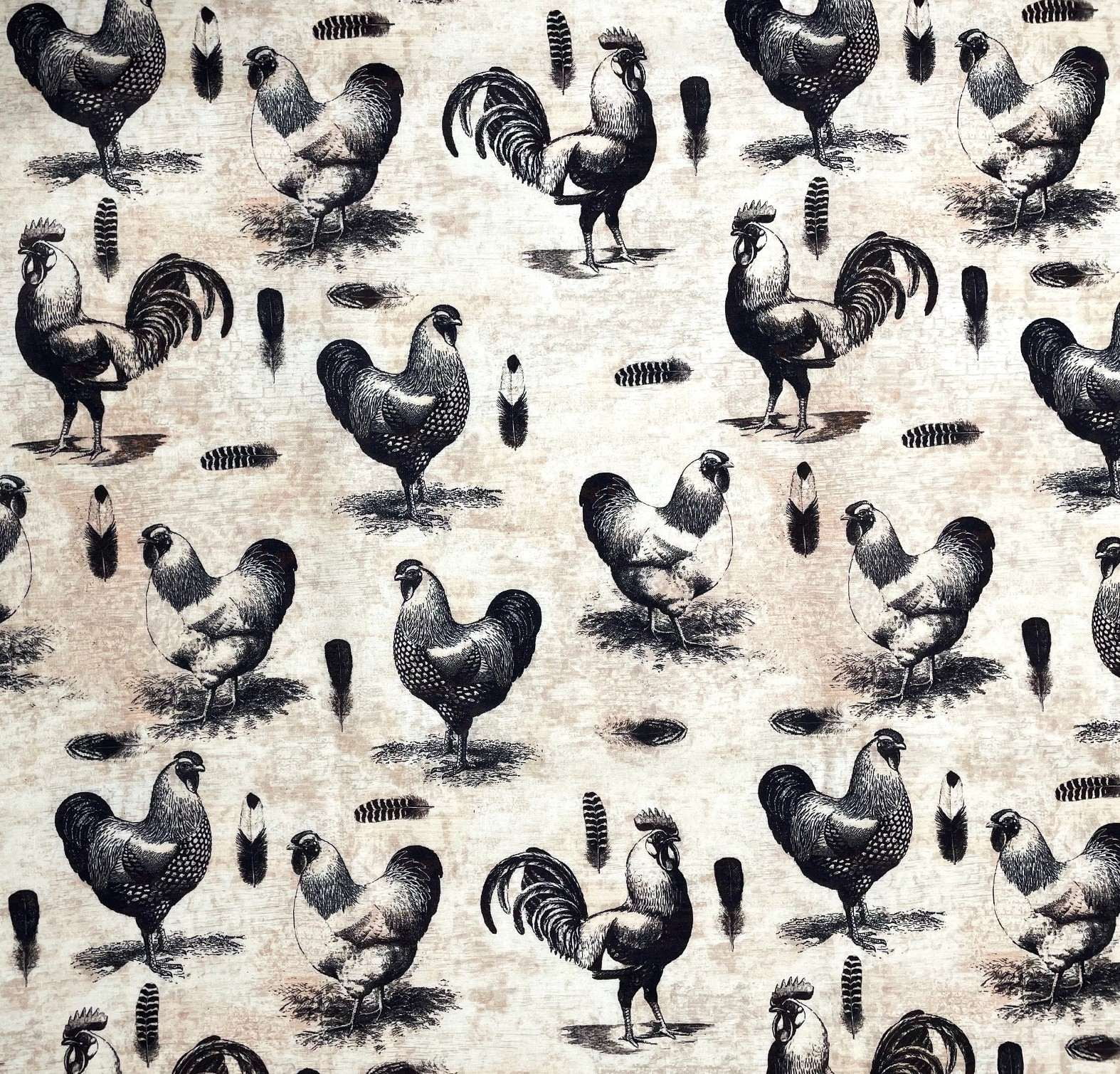 1 Yard - Black Chickens & Roosters on Tan Cotton Fabric (Great for Quilting, Sewing, Craft Projects, Throw Pillows & More) 1 Yard X 44" Wide