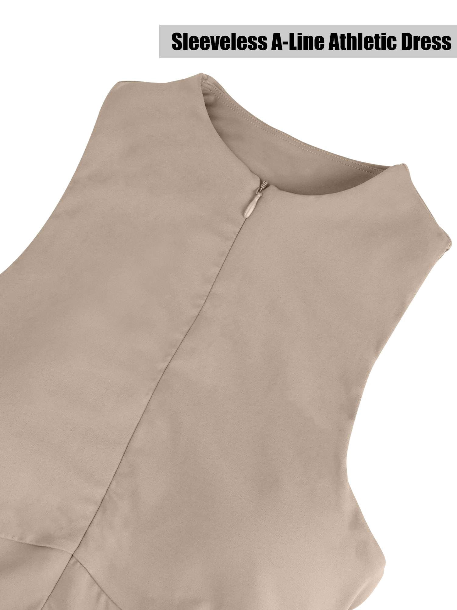 Deago Tennis Dress for Women Sleeveless Golf Dresses with Built-in Bra Shorts and Pockets Slim Fit Zip Up High Neck Golf Outfits (Khaki, L)
