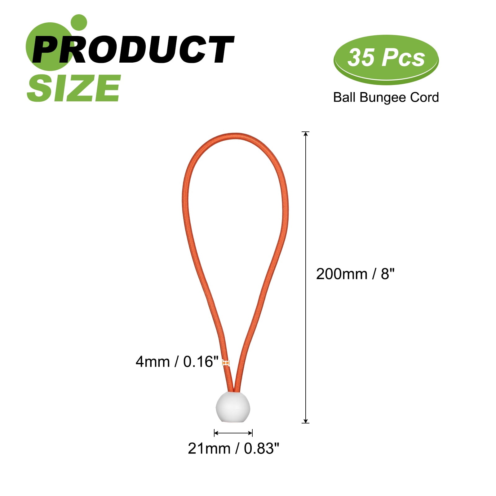 Ball Bungee Cord 8 Inch, 35 Pcs Bungee Cords with Balls Canopy Tarp Tie Downs Cords Elastic String for Outdoor Camping Cargo Shelter Tent Poles, Orange