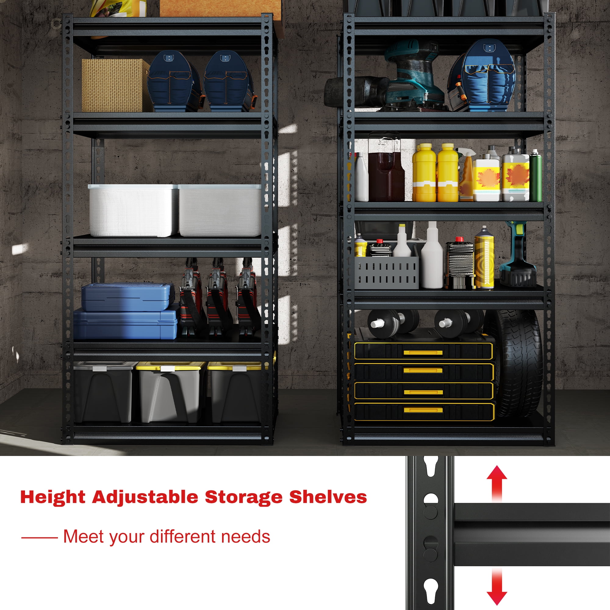 REIBII Storage Shelving Unit 5 Tier Garage Shelves Adjustable Storage Rack Metal Shelving for Basement,Pantry,Kitchen,60"H x 27.6"L x 12"D