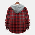 thumbnail image 5 of safuny Men's Slim Shirts Cardigan Hooded Holiday Leisure Workout Comfy Plaid Button Tees Clothing Fashion Autumn Spring Round Neck Pullover Long Sleeve Red XXL, 5 of 9