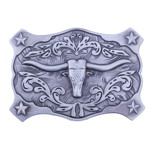 Hebilla de cinturón jinwen 3D cabeza de toro grabado plata
