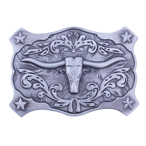 Hebilla de cinturón de vaquero occidental de estilo vintage Accesorio floral grabado Hebilla de cabeza de toro para Regalos , Plata Hugo Hebilla del cinturón