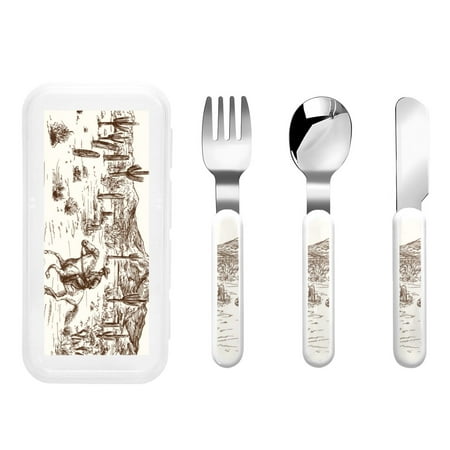 

Lukts Western Desert Cowboys3 for Children s Knife Fork and Spoon Three-Piece Set Stainless Steel Children and Toddler Safety Cutlery with Outer Box