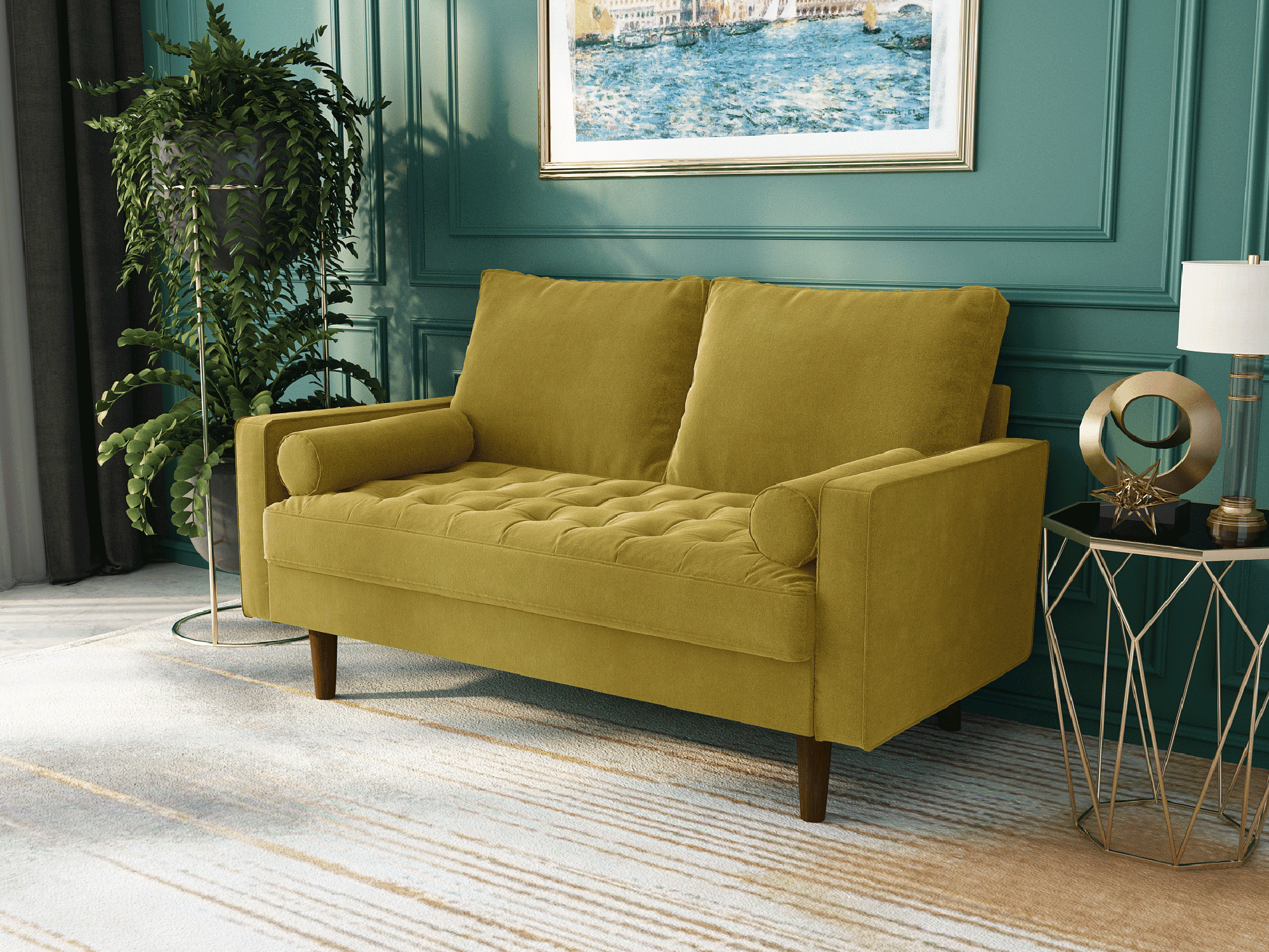 Koby Home Sectional Loveseat Couch Sofa Mid-Century 58" Sofas Couches for Living Room Goldenrod Yellow