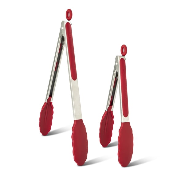 Elements by Thyme & Table Set of 2 Silicone Locking Tongs - Red