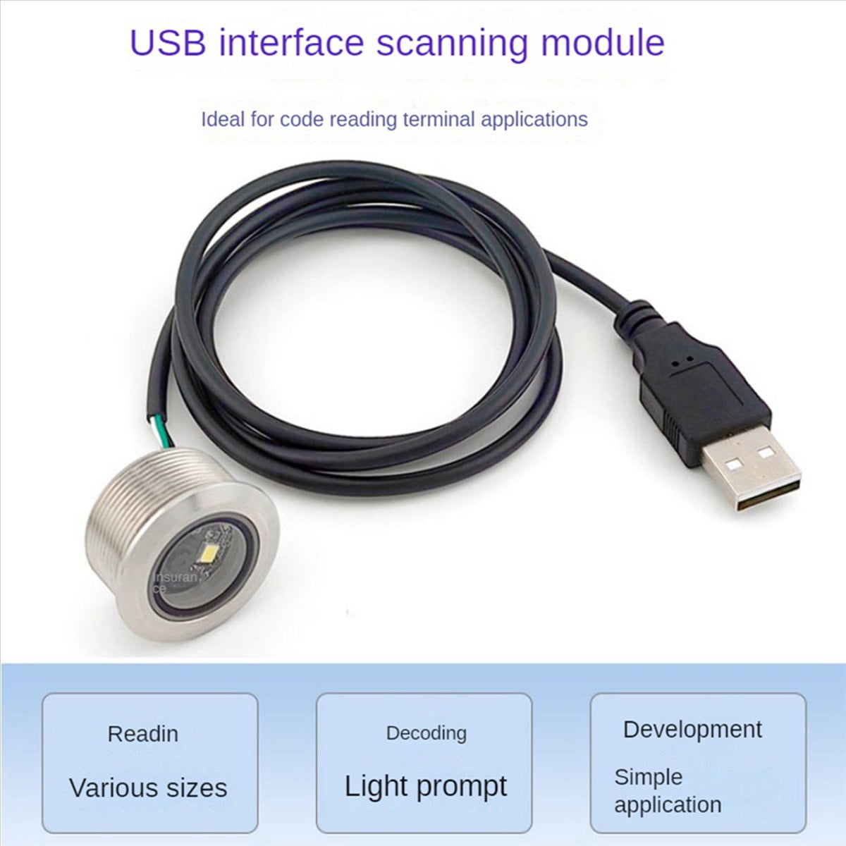 2X GM861 USB Interface 1D/2D Bar Code QR Code Barcode Scanner Module Stainless Steel Thread with Fill Light