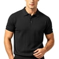 thumbnail image 2 of Men's Smart Casual Knit Polo Shirt, Hollow Out Textured Short Sleeve Shirt for office & Weekend Black, 2 of 5