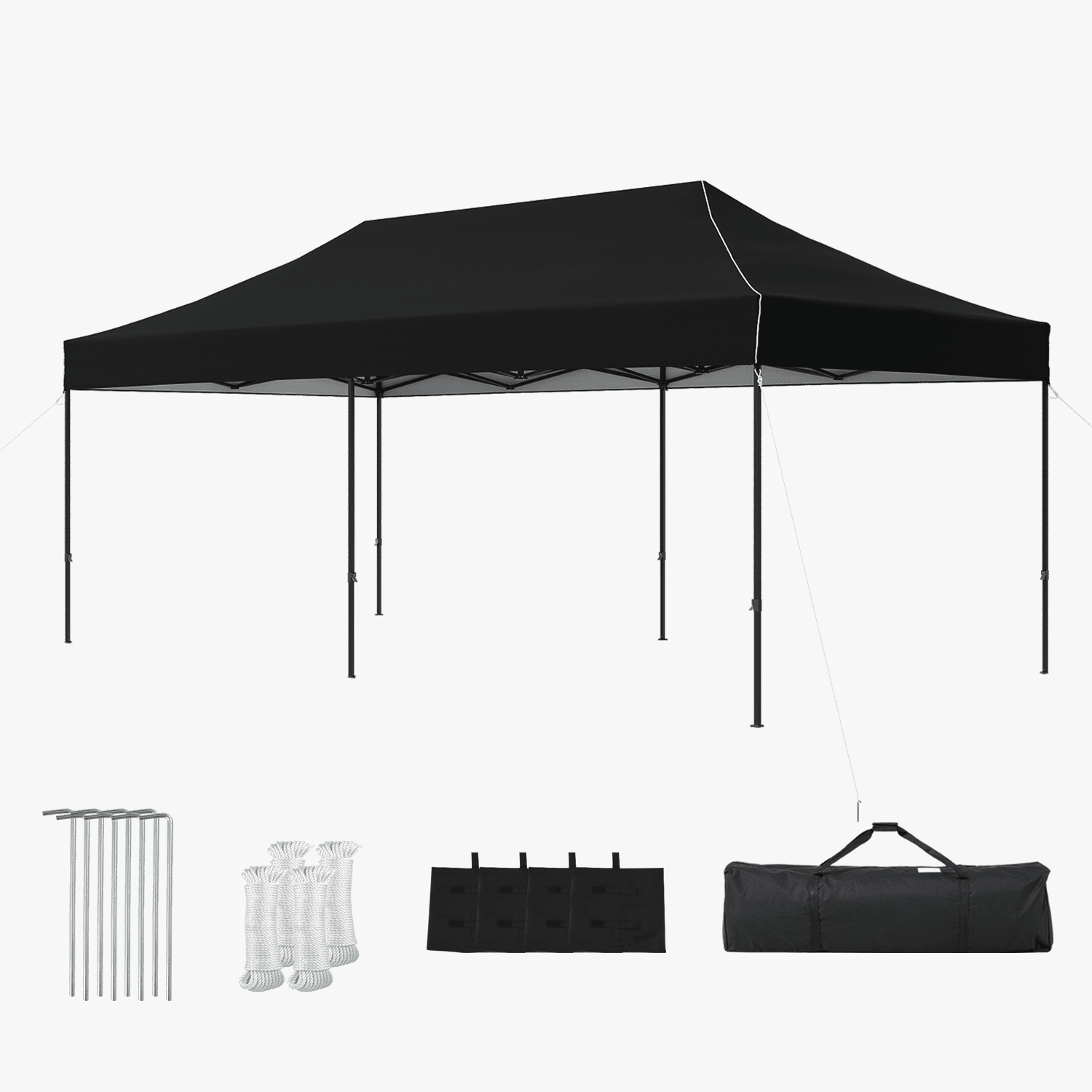 Dateyes 10x20FT Pop Up Canopy, Outdoor Canopy Tent with Carry Bag, Easy Setup Portable Instant Canopy with 4 Sandbags and 12 Stakes for Outdoor Events, Commercial, Beach, Backyard, Lawn, Black