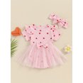 thumbnail image 2 of EYIIYE Robe Barboteuse pour Bébé Fille Saint-Valentin Nouveau-Né Manches Courtes Col Rond Combinaison Imprimé Cœur Patchwork en Tulle Body avec Bandeau Ensemble de Vêtements Princesse Décontracté Mignon pour Petite Fille, 2 of 9