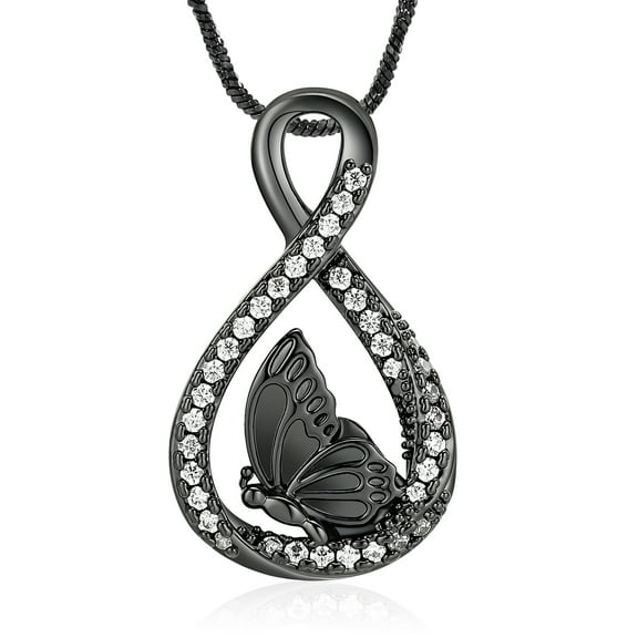 Infinity with Butterfly Cremation Jewelry for Ashes Holder Urn Necklace Lockets for Human Ashes Pendent for Ashes and Chain