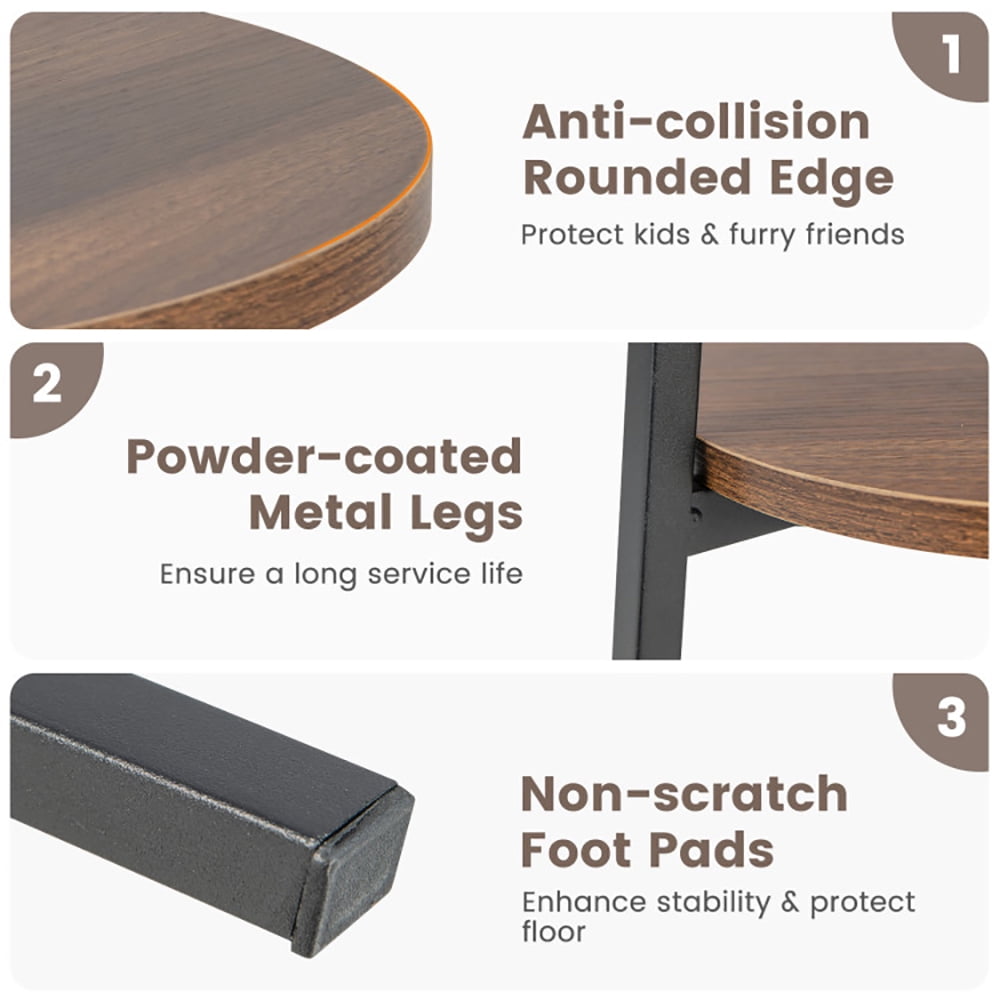 Finihen End Table, 2-Tier Round End Table with Open Shelf and Triangular Metal Frame, Sofa Side Table, Bed Side Table, for Living Room, Bedroom, Walnut Finihen End Table, 2-Tier Round End Table with Open Shelf and Triangular Metal Frame, Sofa Side Table, Bed Side Table, for Living Room, Bedroom, Walnut