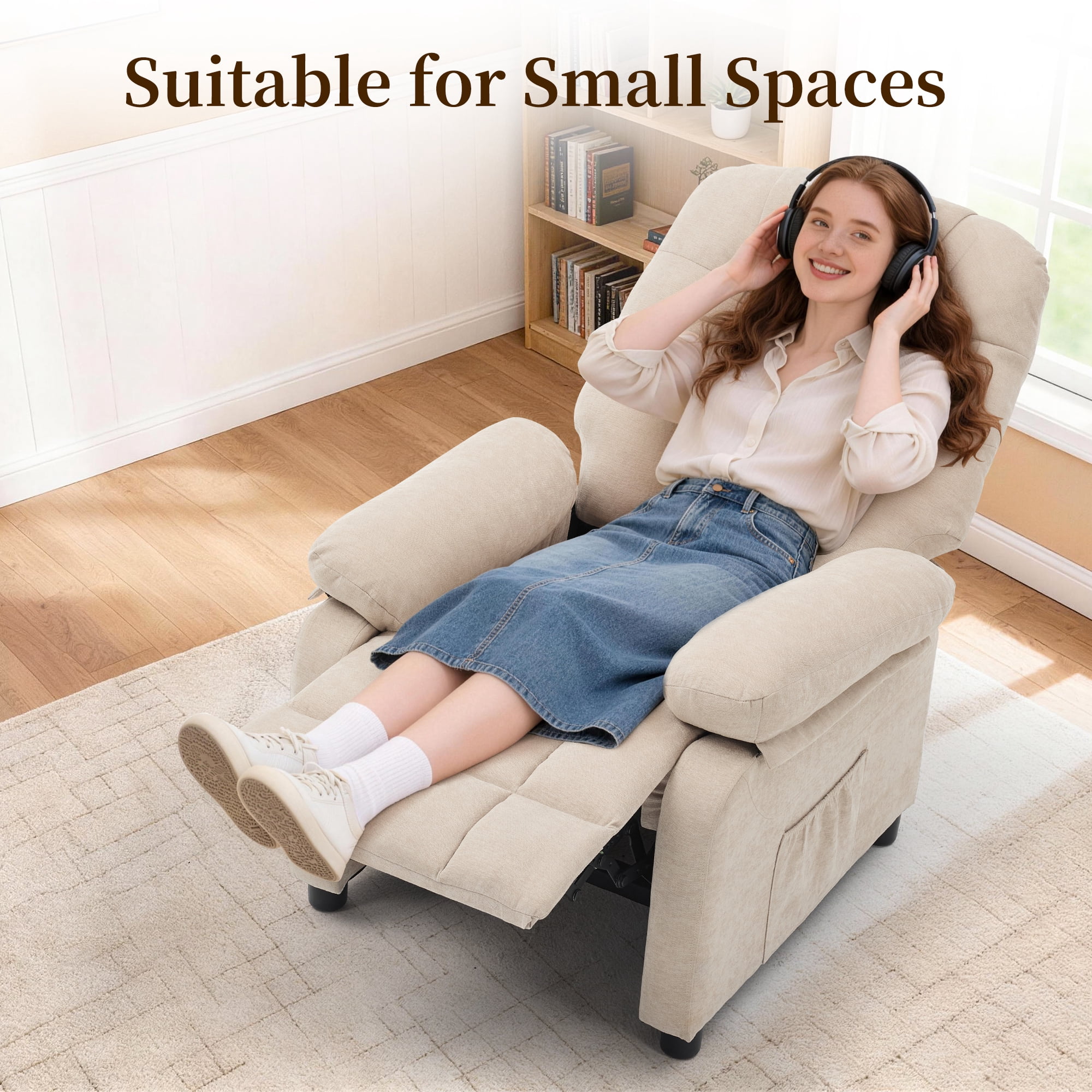 Korser Recliner Chairs for Adults with Fixed Base Push Back Recliner Chair for Living Room,Small Recliner Sofa for Small Spaces,Linen Fabric,Khaki