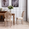 thumbnail image 6 of French Style Solid Wood Frame Antique Painting Linen Fabric Rattan Back Dining Chair, Set of 2, Cream 73190, 6 of 7