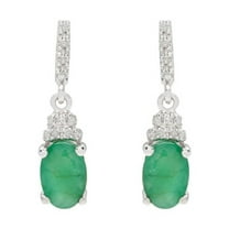 10k White Gold Oval Emerald and Diamond Drop Earrings