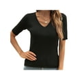 thumbnail image 2 of TRKIYQC Temperamento de las señoras Prendas de punto delgadas, Primavera Verano Mujer Estilo de ocio Color sólido Cuello en V Manga corta Tops Camisa base TRKIYQC perder, 2 of 9