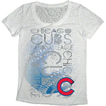 MLB - Chicago Cubs White Women's Oversized Burnout Scoop Neck T-Shirt