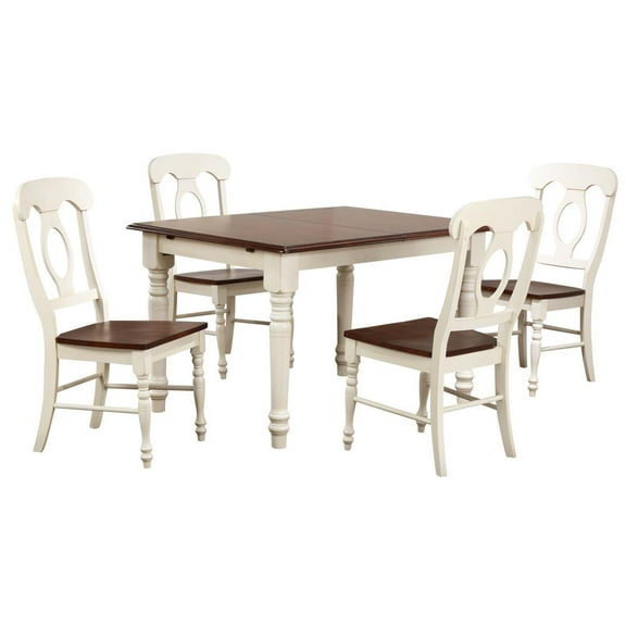 Andrews 5PC 60" Rect. Extendable Butterfly Dining Table Set Off White Brown Wood