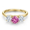 thumbnail image 3 of Gem Stone King 18K Yellow Gold Plated Silver Pink Created Sapphire and White Zirconia Engagement Ring for Women | 2.50 Cttw | Round 6MM | Gemstone September Birthstone | Size 6, 3 of 6