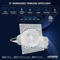 thumbnail image 6 of Luxrite 3 Inch Trimless LED Recessed Lighting, 15W, 1100LM, 5CCT Selectable 2700K-5000K, Dimmable Ceiling Spotlight, CRI 90, Damp & IC Rated, Plaster Downlight, ETL Listed 6 Pack, 6 of 7