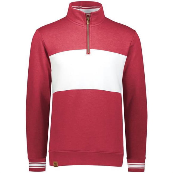 Holloway 229565.59N.S Adult Ivy League Pullover, Scarlet Heather & White - Small