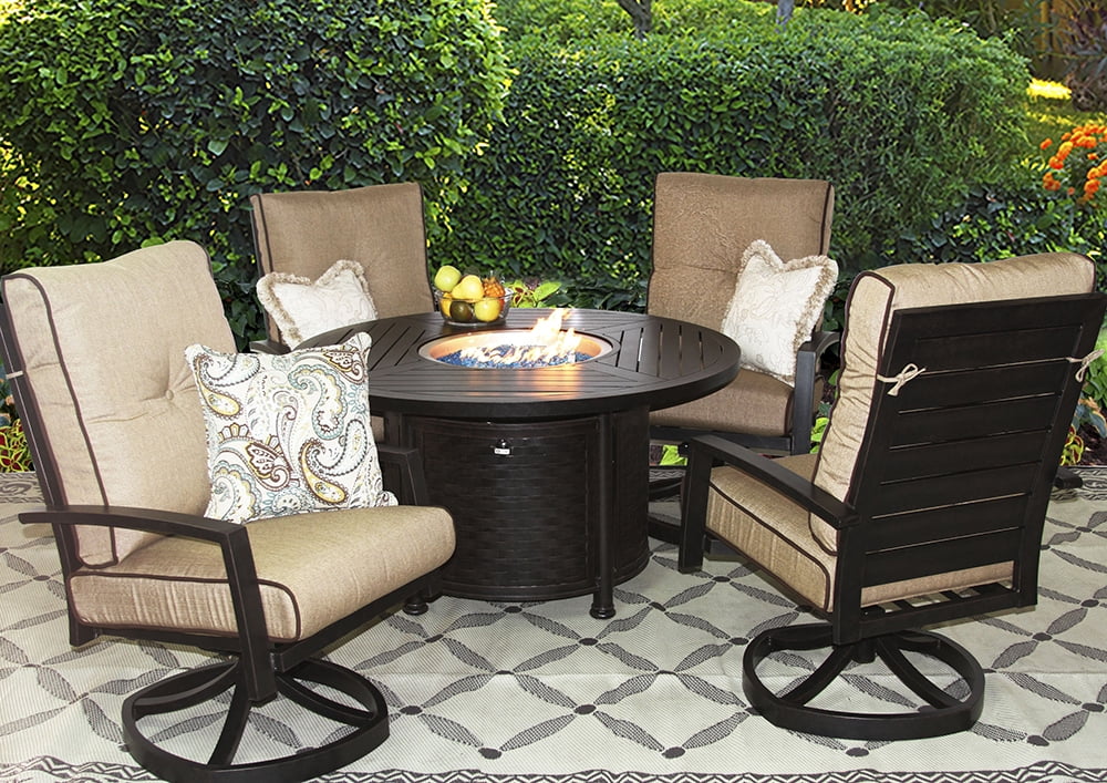 Quincy Cast Aluminum Outdoor Patio 5pc Set 50 Inch Round Fire Table