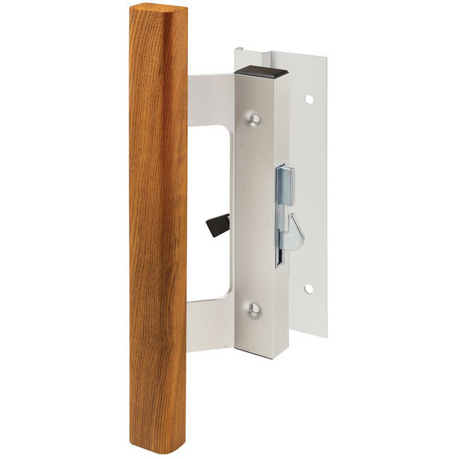 PrimeLine C 1060 Sliding Door Handle Set, Aluminum Finish, Wood Handle