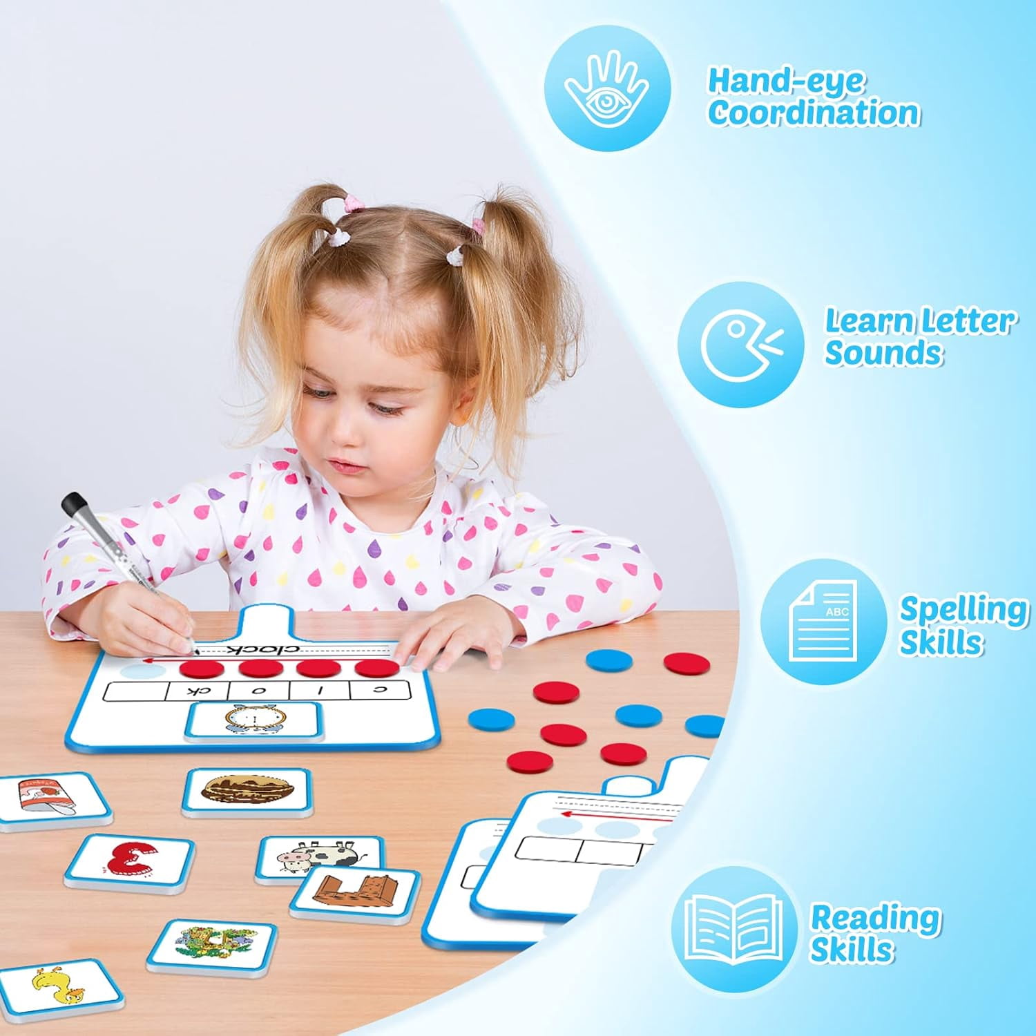 Phonemic Awareness,Speech Therapy Magnetic Dry Erase Board Phonics Game, Elkonin Box Preschool Kindergarten Classroom Must Have,Letter Sound Science Reading Manipulative Homeschool Supplies