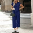 thumbnail image 4 of 2 Piece Sets for Women Resort Wear Travel Vacation Outfits Summer Short Sleeve Lounge Sets Navy M, 4 of 7