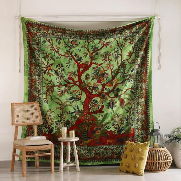 Popular Handicrafts Tapestry Wall Hanging Tree of Life Hippie Mandala Bohemian Hippy Kaleidoscopic Intricate Floral Design Indian Tapestries Bedspread