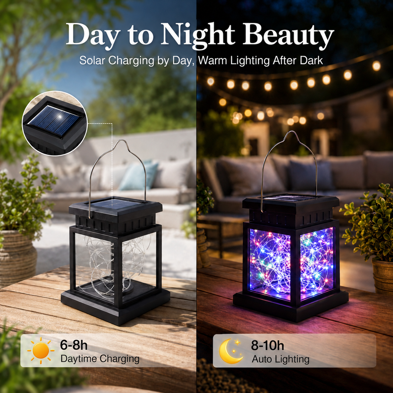 MEHOOM 4 Pack Outdoor Solar Lanterns Colorful, 40 LED Fairy Lights Hanging Decorative Garden Lights, Waterproof Solar Powered Lights for Patio, Yard, Balcony, Christmas Decorations Outdoor