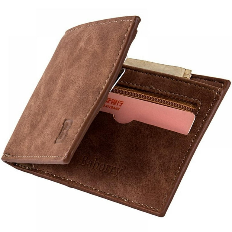 Kernelly Men's Wallets Zipper Small Male Money Purse Brand Designer Coin Bag Wallet Card Holder Slim Purse Money Wallet Brown, Size: One Size