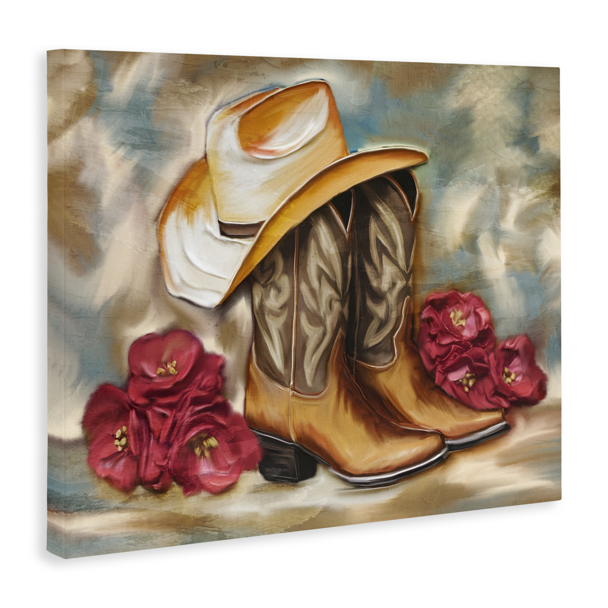 Boots & Floral Bunches Canvas Wall Art, design by Kim Allen