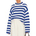 thumbnail image 1 of RXIRUCGD Pull Décontracté Surdimensionné à Rayures Col Montant Manches Longues pour Femmes, Bleu, Taille : L, 1 of 5