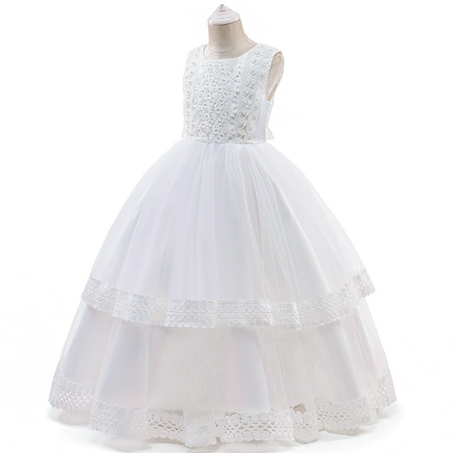 HAWEE Robe en Dentelle pour Fille pour Enfants Mariage Demoiselle d'Honneur Concours Fête Formelle Longue Robe Princesse Communion Robes en Tulle