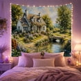 thumbnail image 2 of Charming Rustic Cottage with Stone Bridge in Meadow, Serene Watercolor for Cottagecore Fans, Pastoral Wall Art Decor, Housewarming Gift Tapestry Wall Hanging for Bedroom and Living Room, 2 of 7