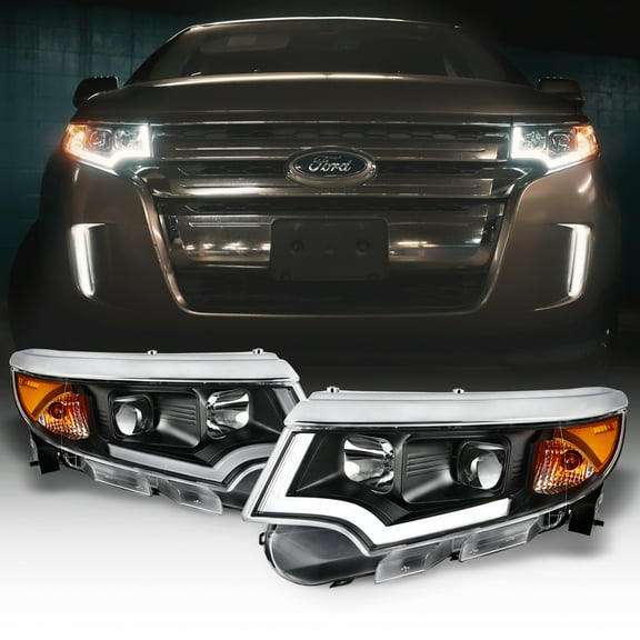 AKKON - For LED DRL Black Projector Headlights compatible with 2011-2014 Ford Edge Halogen Type Models