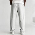 thumbnail image 4 of Mens Linen Cotton Pants Drawstring Waist Lightweight Baggy Sweatpants Loose Fit Beach Travel Straight Leg Pants With Pockets, 4 of 4